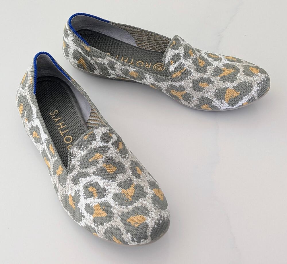 EUC Rothy's Smoke Spot Retired Leopard Loafer Green Animal Print Women's 9